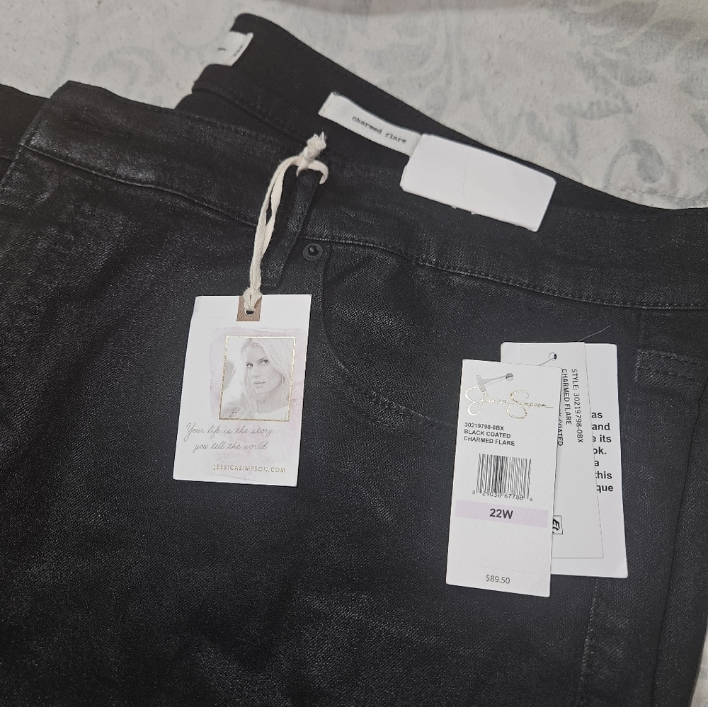 Jessica Simpson Women's Black Charmed Coated Flare Jeans Pants Plus Size - Picture 3 of 9